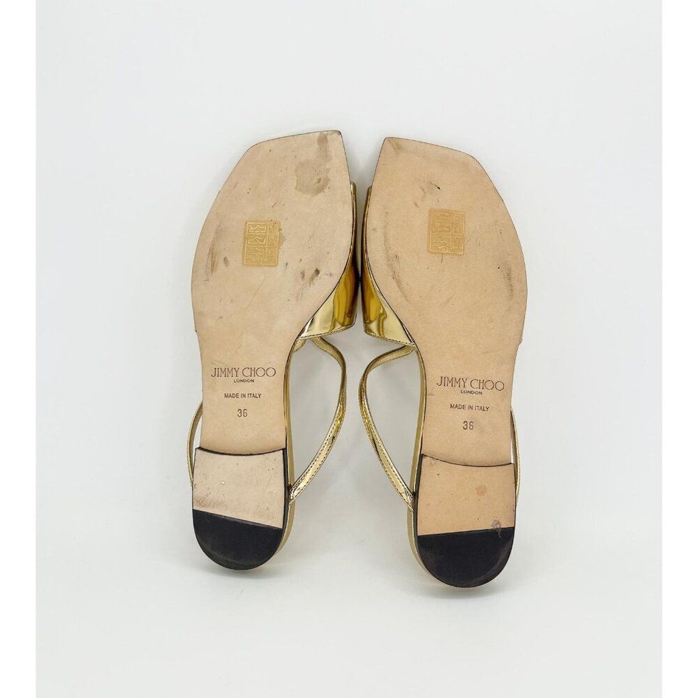 JIMMY CHOO Anise Gold Square Open Toe Flat Strappy Slip-On Sandals Size EU36 - Picture 9 of 10